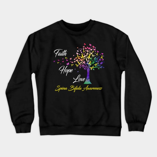 Faith Hope Love Spina Bifida Awareness Support Spina Bifida Warrior Gifts Crewneck Sweatshirt by ThePassion99